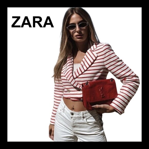 NWOT ZARA striped nautical coastal cropped blazer - Picture 2 of 12